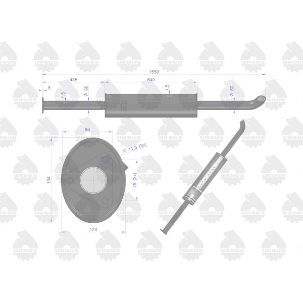 Tłumik prosty długi 1550mm 8kg C-385 80014040EU | Exvi