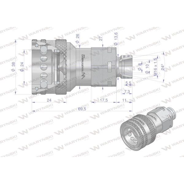 Szybkozłącze hydrauliczne gniazdo M16x1.5 WIAM16MZE | Exvi