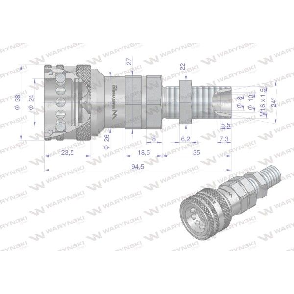Szybkozłącze hydrauliczne gniazdo long WIAM16MZLE | Exvi