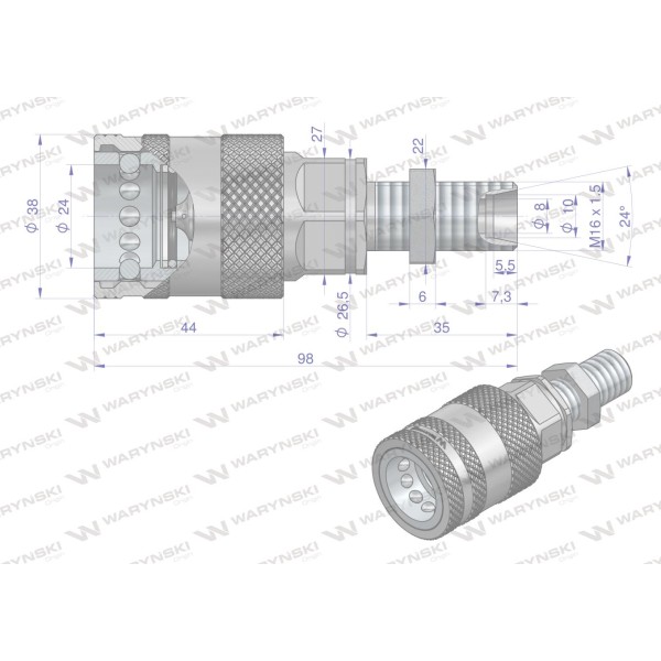 Szybkozłącze hydrauliczne gniazdo long WIAM16MZL-PPE | Exvi