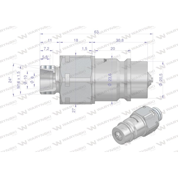 Szybkozłącze hydrauliczne wtyczka M16x1.5 WIAM16SZE | Exvi