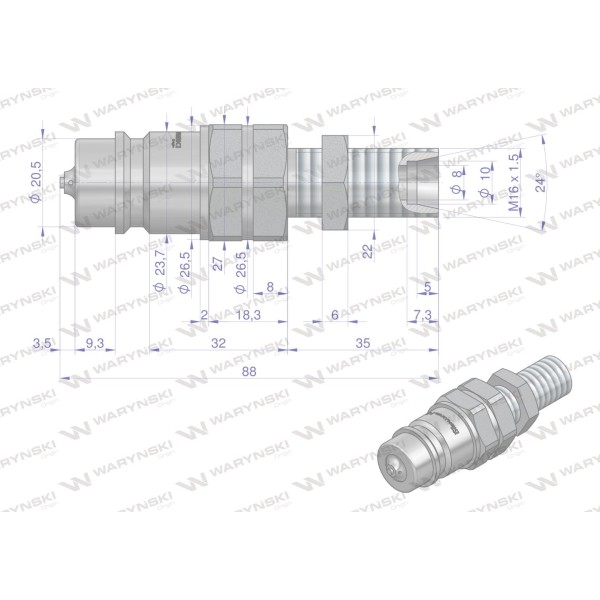 Szybkozłącze hydrauliczne wtyczka long WIAM16SZLE | Exvi