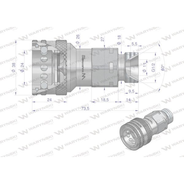 Szybkozłącze hydrauliczne gniazdo G1/2"BSP WIAR12MZE | Exvi