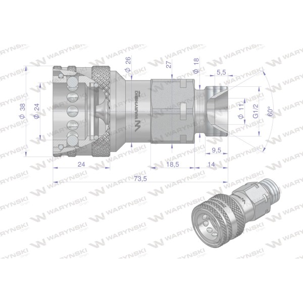 Szybkozłącze hydrauliczne gniazdo G1/2"BSP WIAR12MZ | Exvi