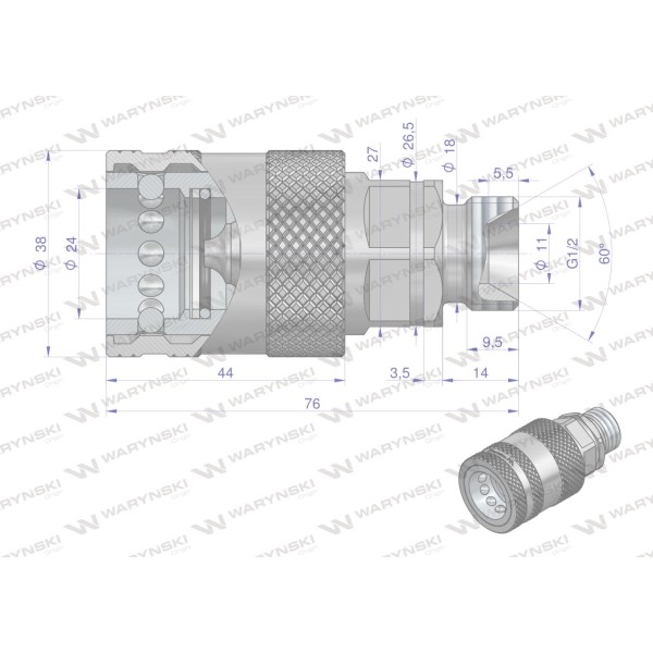 Szybkozłącze hydrauliczne gniazdo WIAR12MZ-PP | Exvi
