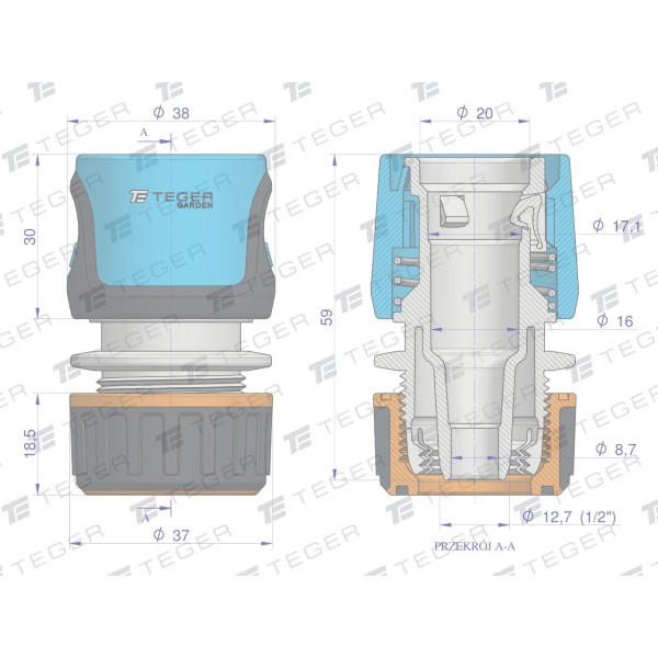 Szybkozłączka 1/2"- bez waterstop / TEGER O-NPIS001 | Exvi