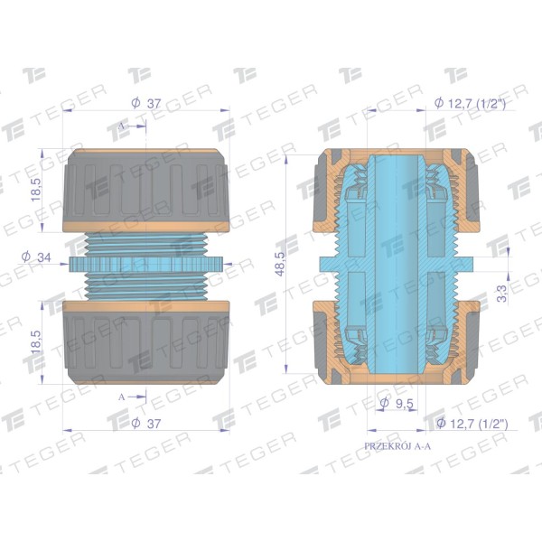 Łącznik węża 1/2" / TEGER O-NPIS006 | Exvi