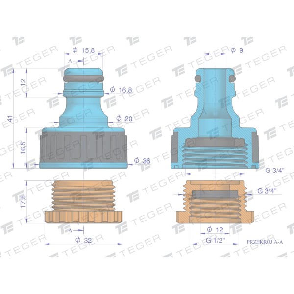 Przyłącze do kranu 1/2" & 3/4" / TEGER O-NPIS007 | Exvi