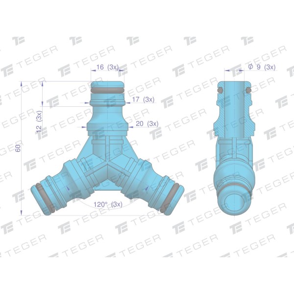 Złączka do węża - 3-drożna / TEGER O-NPIS014 | Exvi