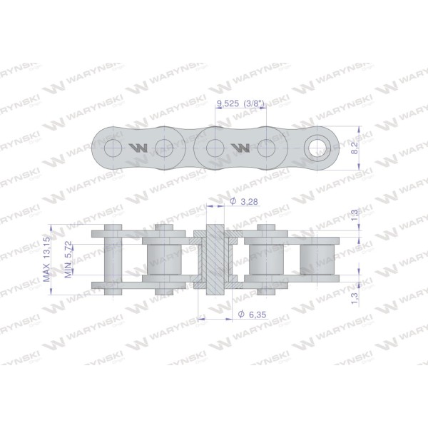 Łańcuch rolkowy 06B-1 (R1 3/8) 5 m Waryński L06B1 | Exvi