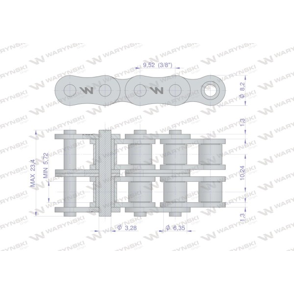 Łańcuch rolkowy 06B-2 (R2 3/8) 5 m Waryński L06B2 | Exvi