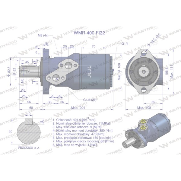 Silnik hydrauliczny orbitalny WMR 400 WMR-400-FI32 | Exvi