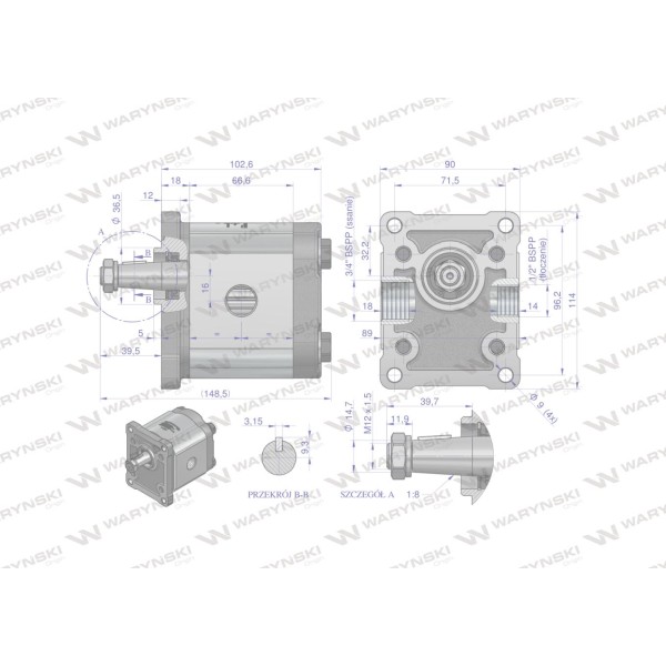 Pompa hydrauliczna zębata 16.0cm3 (grupa 2 PHAG2E16P | Exvi