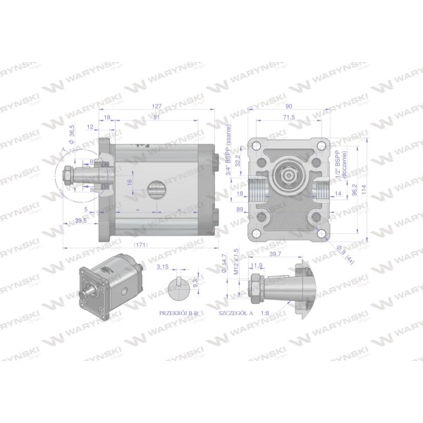 Pompa hydrauliczna zębata 28.0cm3 (grupa 2 PHAG2E28P | Exvi