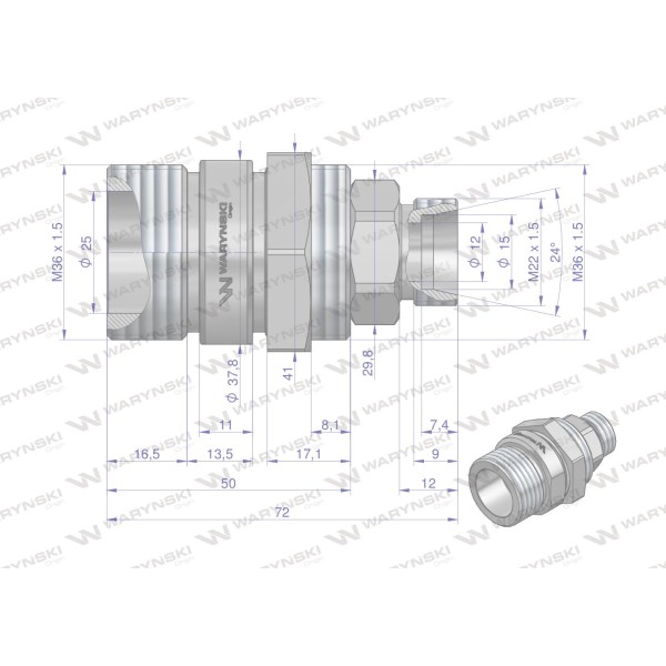 Zawór gniazdo M22x1.5 skręcane (50490020) WRSM22GN | Exvi