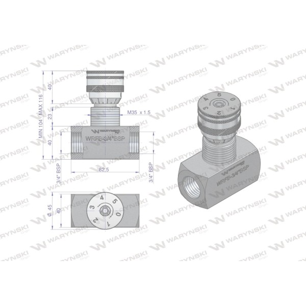 Zawór dławiący WRFB 90 3/4"BSP Waryński WRFB-3/4BSP | Exvi