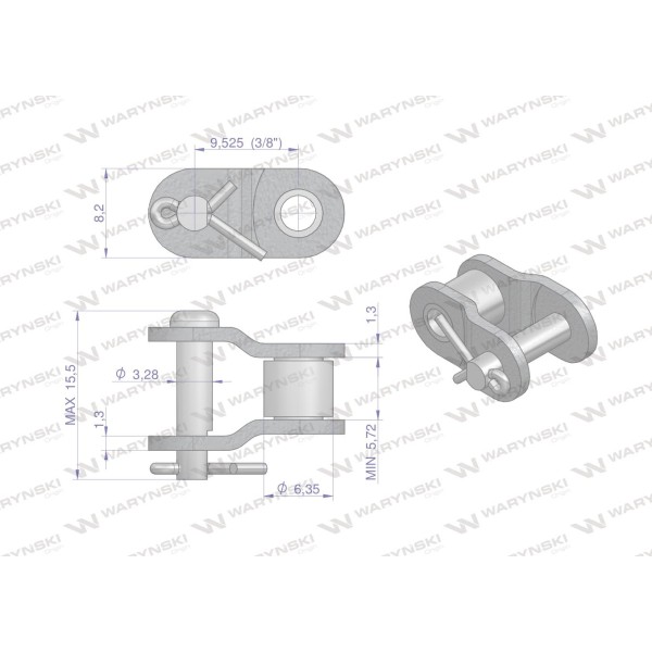 Półogniwo łańcucha P06B-1 (R1 3/8) Waryński P06B1 | Exvi