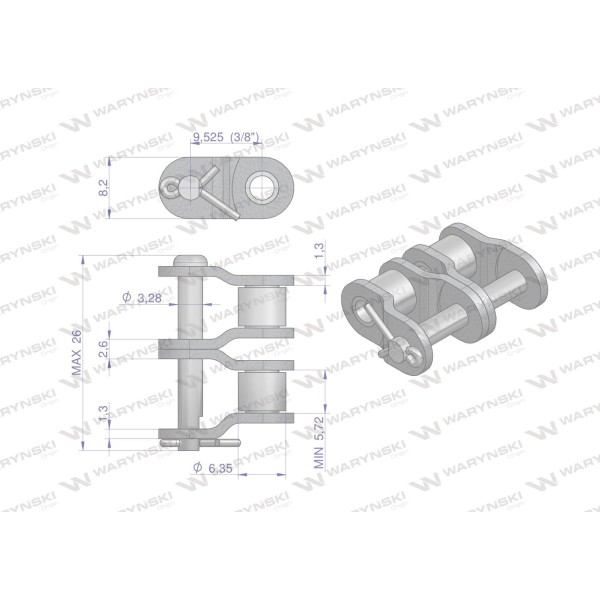 Półogniwo łańcucha P06B-2 (R2 3/8) Waryński P06B2 | Exvi
