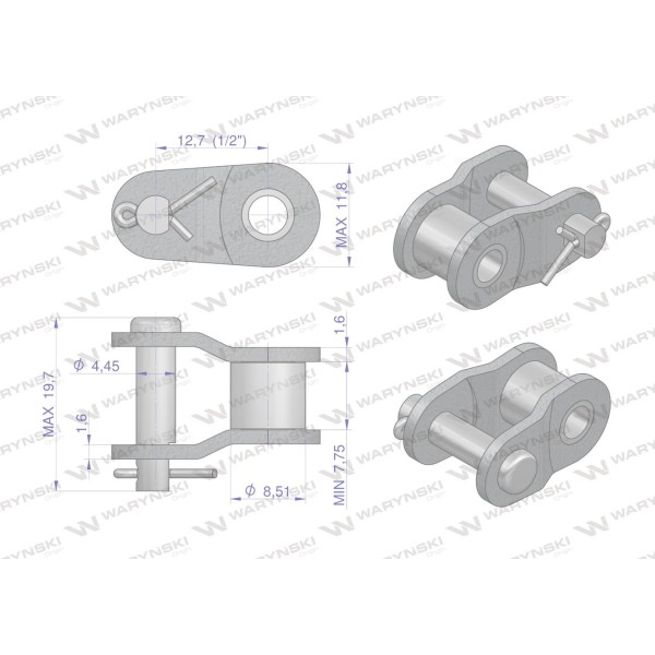 Półogniwo łańcucha 08B-1 (R1 1/2) Waryński P08B1 | Exvi