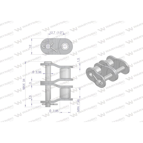Półogniwo łańcucha P08B-2 (R2 1/2) Waryński P08B2 | Exvi