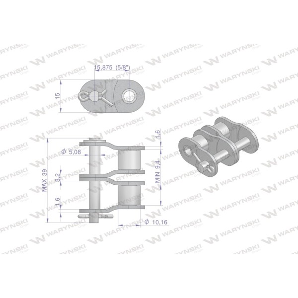 Półogniwo łańcucha 10B-2 (R2 5/8) Waryński P10B2 | Exvi