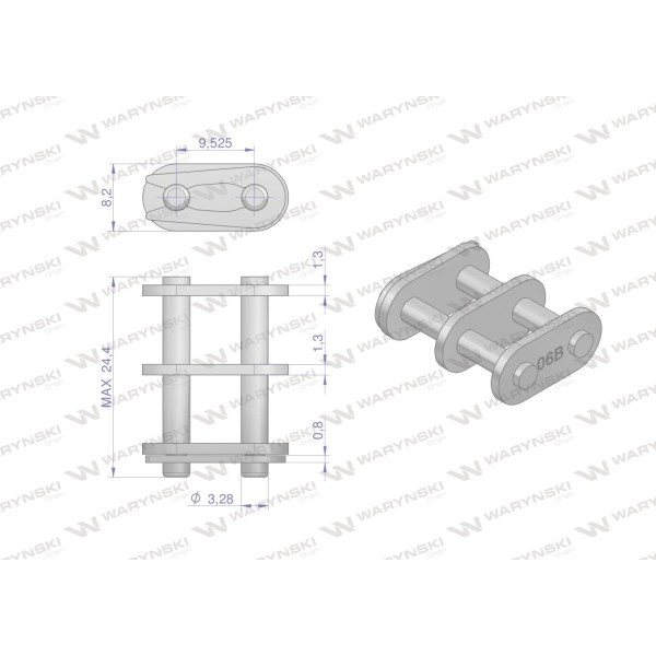 Zamek łańcucha 06B-2 (R2 3/8) Waryński Z06B2 | Exvi