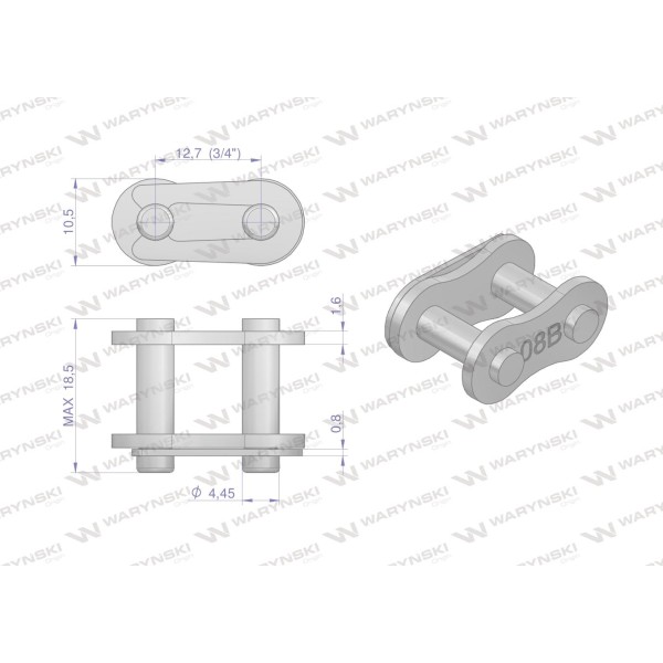 Zamek łańcucha 08B-1 (R1 1/2) Waryński Z08B1 | Exvi