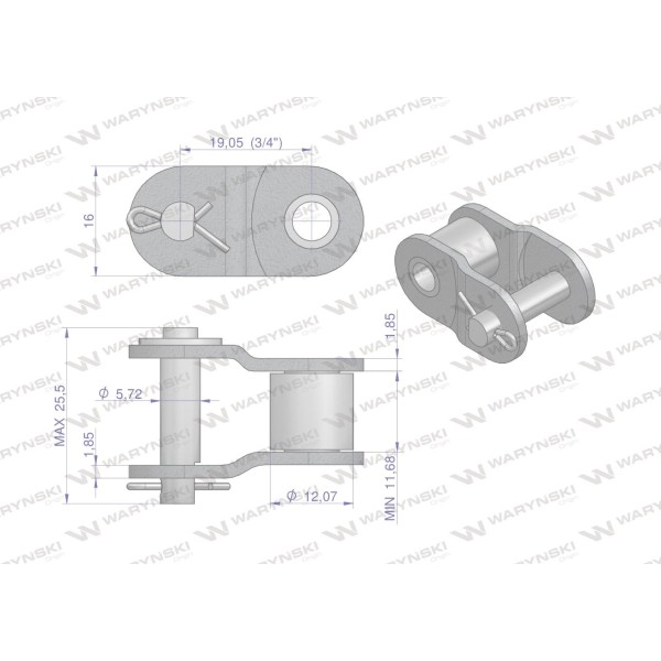 Półogniwo łańcucha 12B-1 (R1 3/4) Waryński P12B1 | Exvi