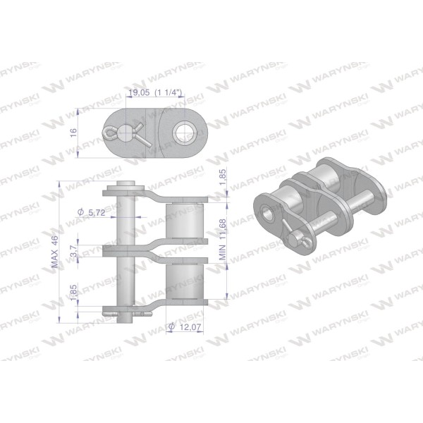 Półogniwo łańcucha 12B-2 (R2 3/4) Waryński P12B2 | Exvi