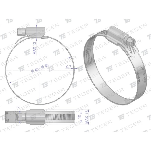 Opaska zaciskowa wzmocniona 40-60 W2-40-60-S | Exvi