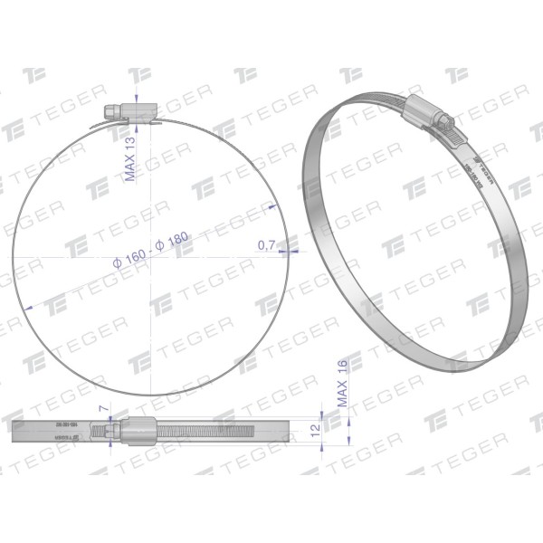 Opaska zaciskowa wzmocniona 160-180 W2-160-180-S | Exvi