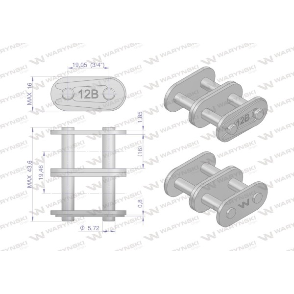 Zamek łańcucha prosta płytka Z12B-2 (R2 3/4) Z12B2-P | Exvi