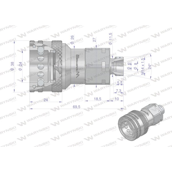 Szybkozłącze hydrauliczne gniazdo M14x1.5 WIAM14MZE | Exvi