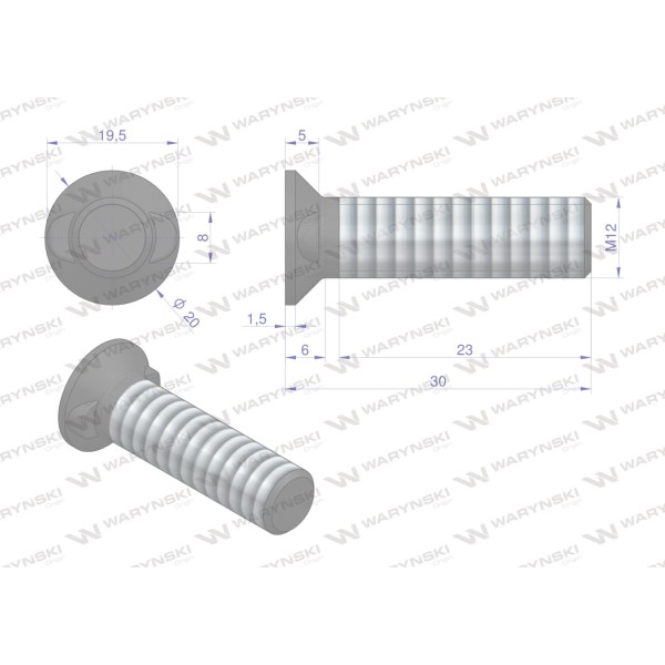 Śruba płużna dwunoskowa M12x30 mm 173121230/KG | Exvi