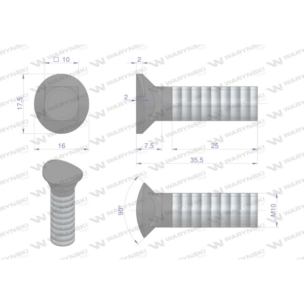 Śruba redliczkowa półokrągła M10x35 mm 243881035/KG | Exvi