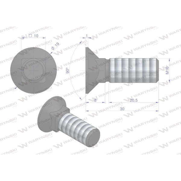 Śruba płużna podsadzana D 608 M10x30 mm 608101030/KG | Exvi