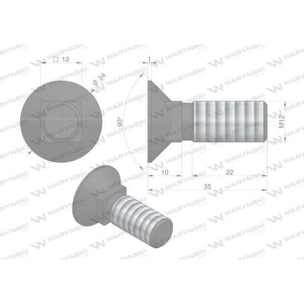 Śruba płużna podsadzana D 608 M12x35 mm 608101235/KG | Exvi