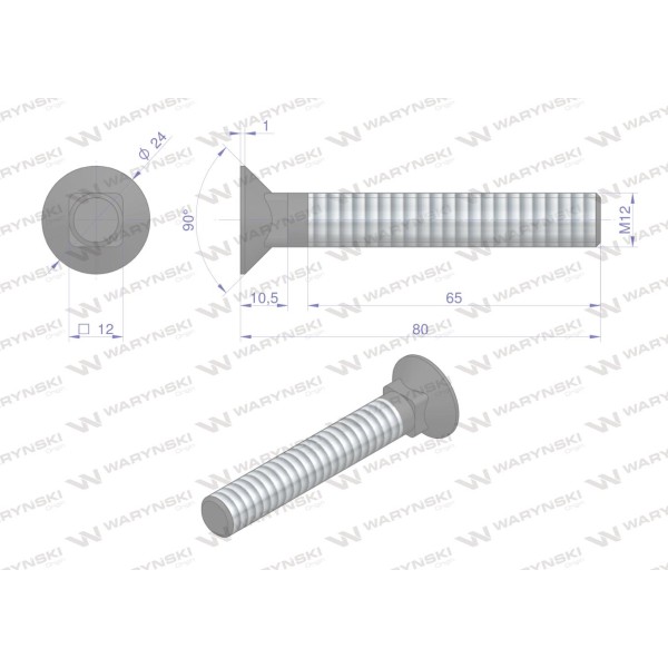 Śruba płużna podsadzana D 608 M12x80 mm 608101280/KG | Exvi