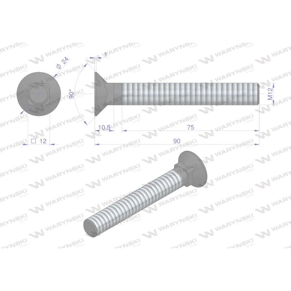 Śruba płużna podsadzana D 608 M12x90 mm 608101290/KG | Exvi