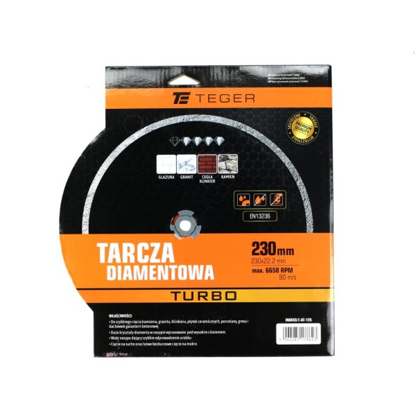 Tarcza diamentowa TURBO 230x22.23 mm TEGER AT-125 | Exvi