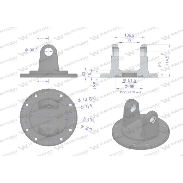 Kołnierz z widełkami 30.2x106 Seria 7R W2013701 | Exvi