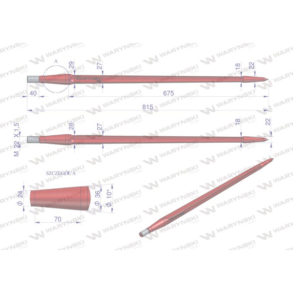 Ząb ładowacza uniwersalny czerwony prosty W3132-810P | Exvi