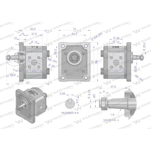 Pompa hydrauliczna zębata 1.5cm3 (grupa 1 PHAG1E015P | Exvi