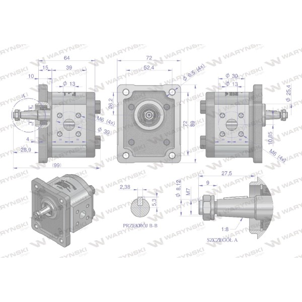 Pompa hydrauliczna zębata 1.9cm3 (grupa 1 PHAG1E019P | Exvi