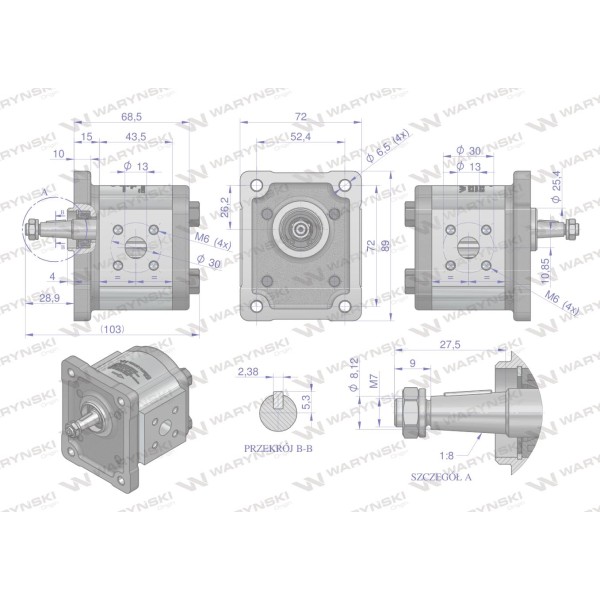 Pompa hydrauliczna zębata 3.1cm3 (grupa 1 PHAG1E031P | Exvi
