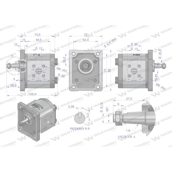 Pompa hydrauliczna zębata 4.7cm3 (grupa 1 PHAG1E047P | Exvi