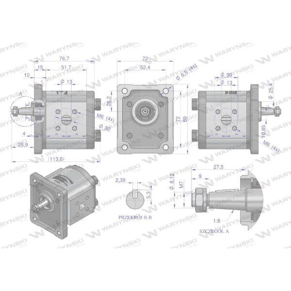 Pompa hydrauliczna zębata 5.3cm3 (grupa 1 PHAG1E053P | Exvi
