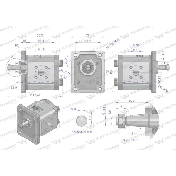 Pompa hydrauliczna zębata 6.3cm3 (grupa 1 PHAG1E063P | Exvi