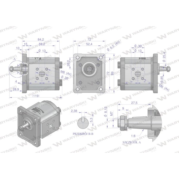 Pompa hydrauliczna zębata 7.5cm3 (grupa 1 PHAG1E075P | Exvi
