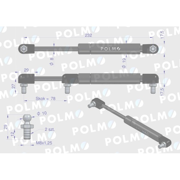 Siłownik dachu 64014593 pasuje do Ursus 64/01-459/3 | Exvi